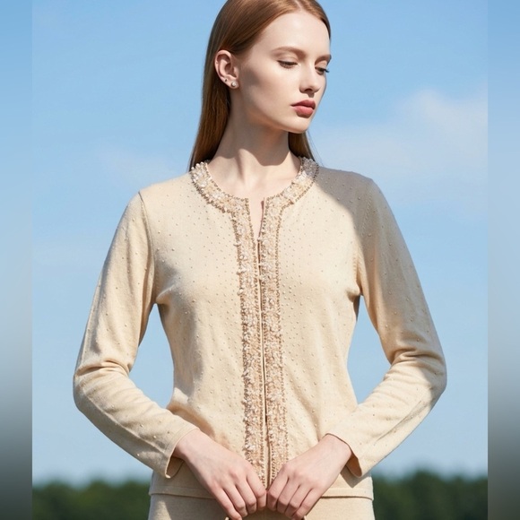 The Limited Sweaters - The Limited Silk beaded vintage grandmacore Cottagecore sweater cardigan